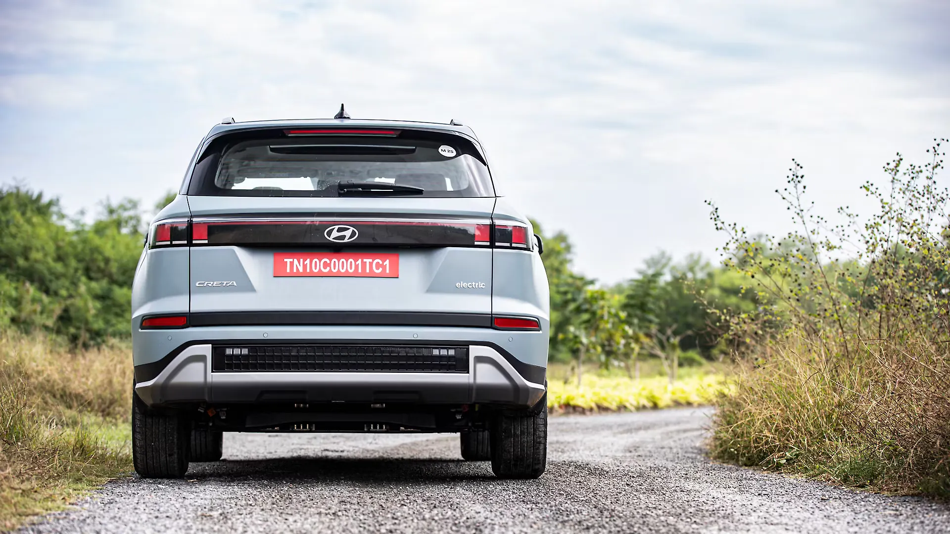 Hyundai Creta Electric — rear view with connected LED tail lights