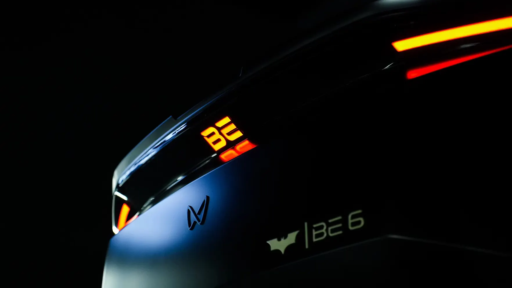 Mahindra BE.6 EV — rear view, full-width LED bar